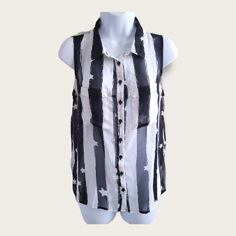 Nanette Lepore Sheer Striped Oxford Tank